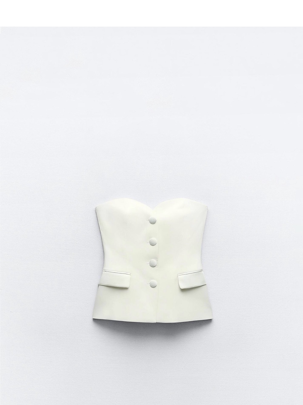 ZARA Ivory Strapless Blazer Top with Covered Buttons - Picture 2 of 5